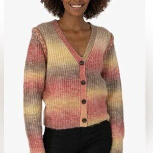 KUT FROM THE KLOTH Isla Braided Button Down Cardigan Oatmeal Coral Womens Sz S